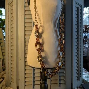 Vintage faux tortoise shell necklace with mixed rhinestones